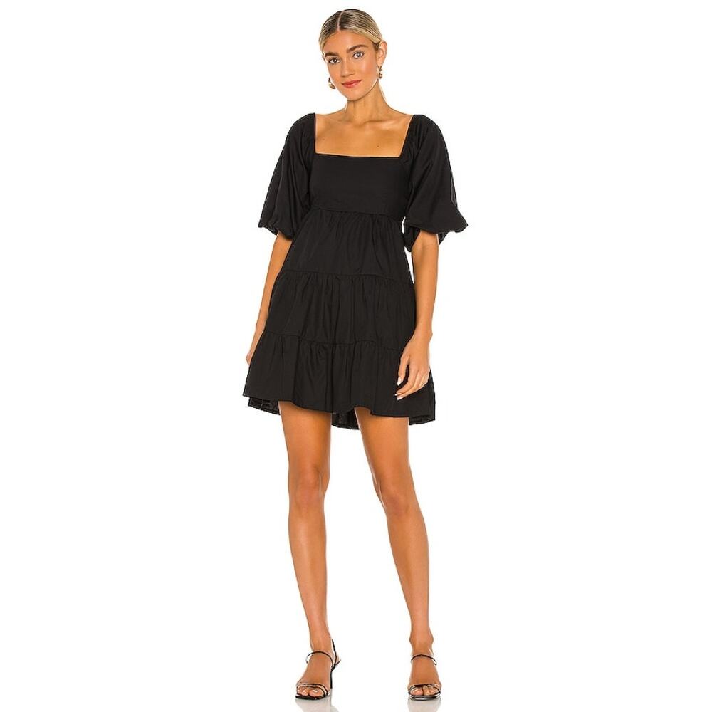 Faithfull The Brand Erynn puff sleeve black mini dress size 10